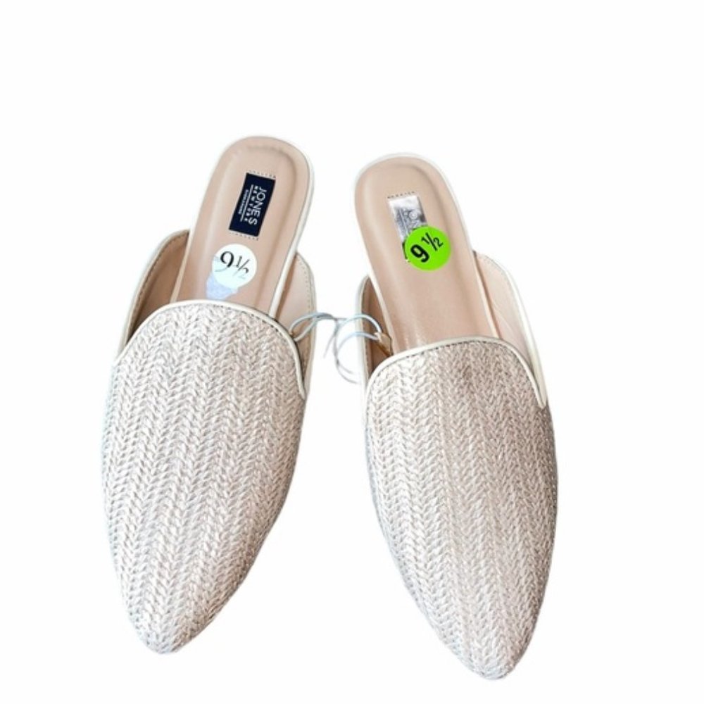 Jones New York Cream Woven Pointed-Toe Mules